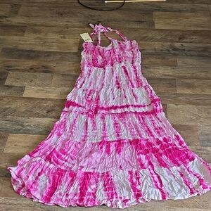 Vibrant Pink Tie-Dye Maxi Dress